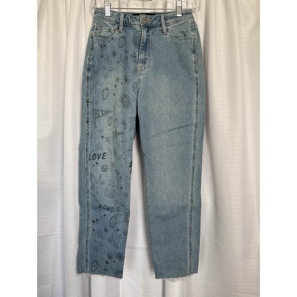 Hollister Ultra High-Rise Mom Jean Womens Sz 1S Short Light Wash Denim Doodle - Picture 2 of 8